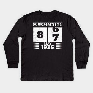 Oldometer 87 Years Old Born In May 1936 Kids Long Sleeve T-Shirt